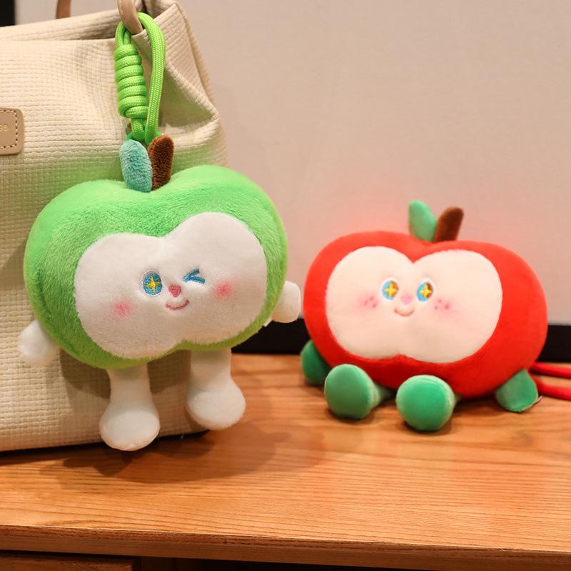 Green Apple Nap Pillow & Keychain Set: Red Apple Cushion for Sofa/Bed + Apple Pendant Keychain