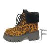 Модные женские ботинки 2024 года, зимние леопардовые принты, толстая подошва, теплые короткие ботинки, шнуровка, нескользящие, плюшевые, морозостойкие, ботильоны для улицы