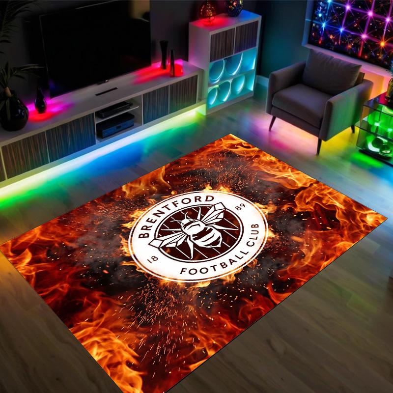 Brentford Football Design Crystal Velvet Carpet Cozy Non?Slip Printed Rug For Bedroom Living Room Entrance