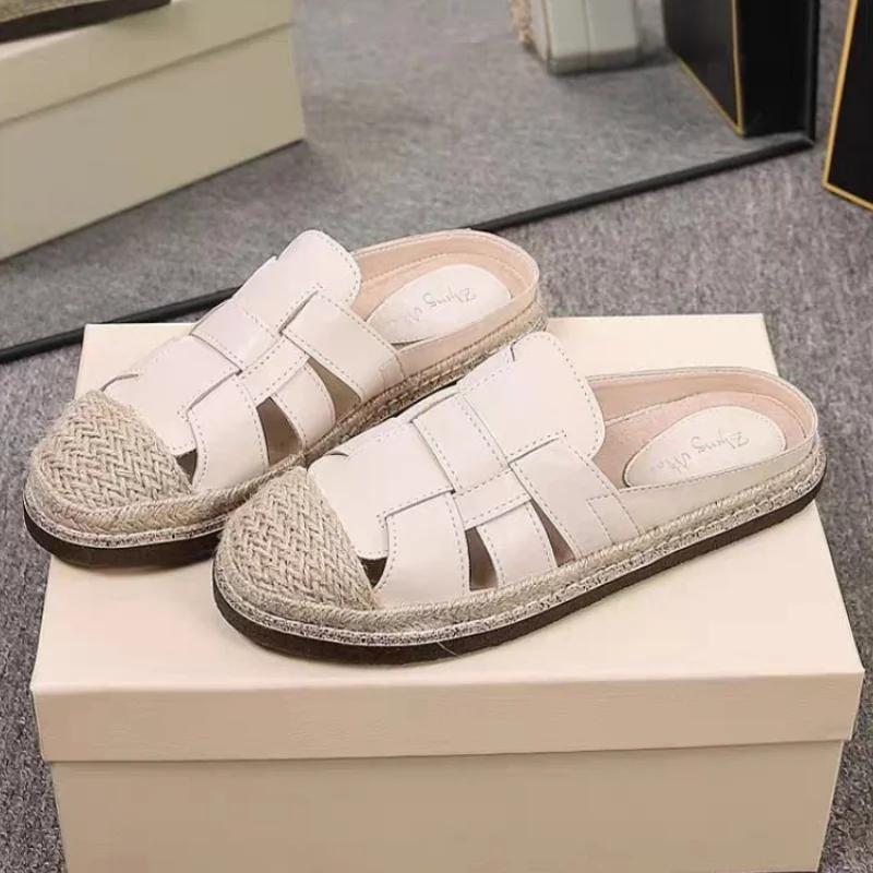 Fashion High Quality Summer Ladies Closed Toe Slipper 2024 Retro Hemp Rope Woven Women's Slippers New Casual Versatile Platform Slides