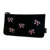 Canvas Cute Embroidered Bag Bowknot Storage Bag Funny Cosmetics Bag