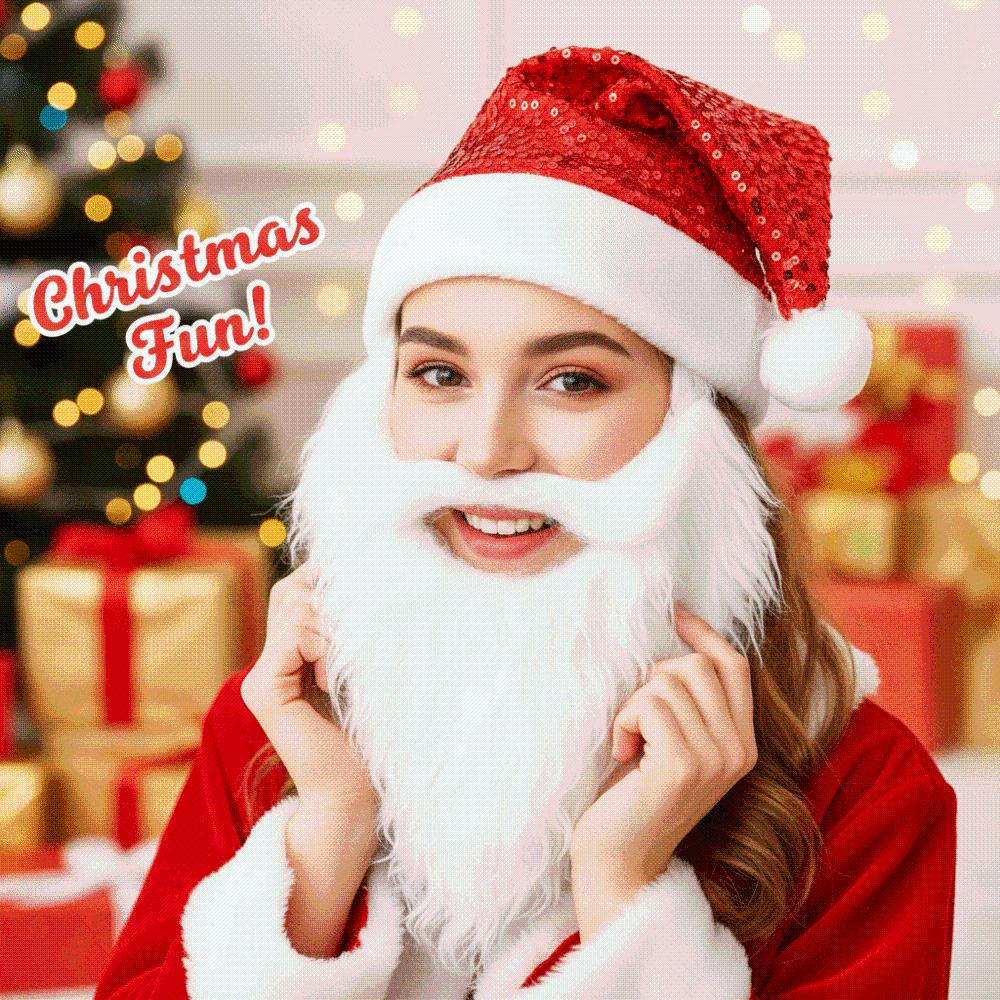 Cute Sequin Plush Xmas Cap Fake Beard Beard Costume Hat Christmas Santa Hat Adults Kids