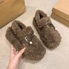 Пушистые туфли на толстой подошве для женщин для ношения на улице 2025 осень и зима новые полушлепанцы с закрытым носком и бархатной подкладкой для тепла ins домашние хлопковые тапочки