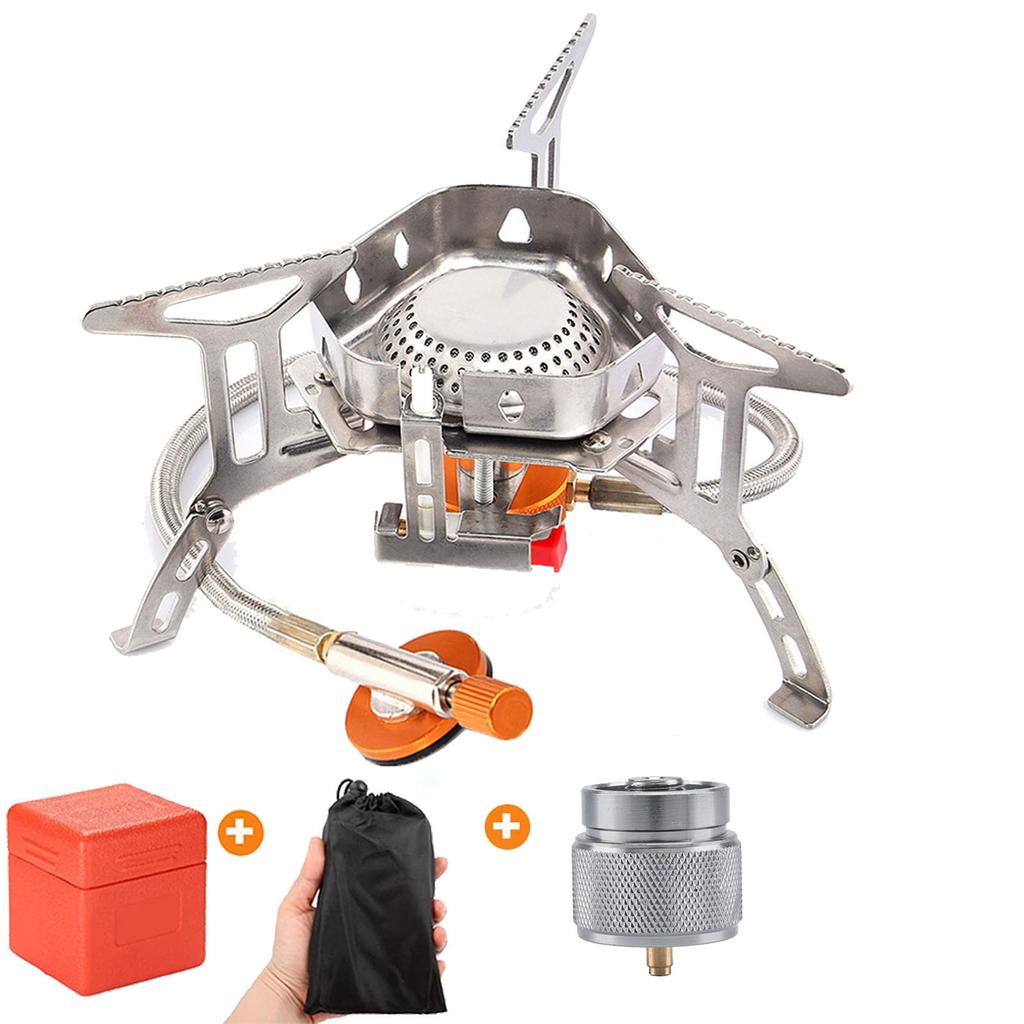 Folding Camping Gas Stove With Windproof Cover Outdoor Strong Fire Heater Burner Portable Ultralight Picnic Hiking Gas Cooker