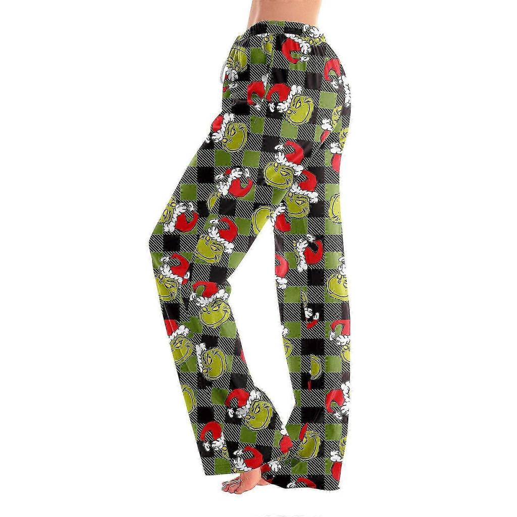 Women's Grinch Pajama Pants Casual Drawstring Elastic Waist Pants Comfortable Straight Yoga Loose Pants