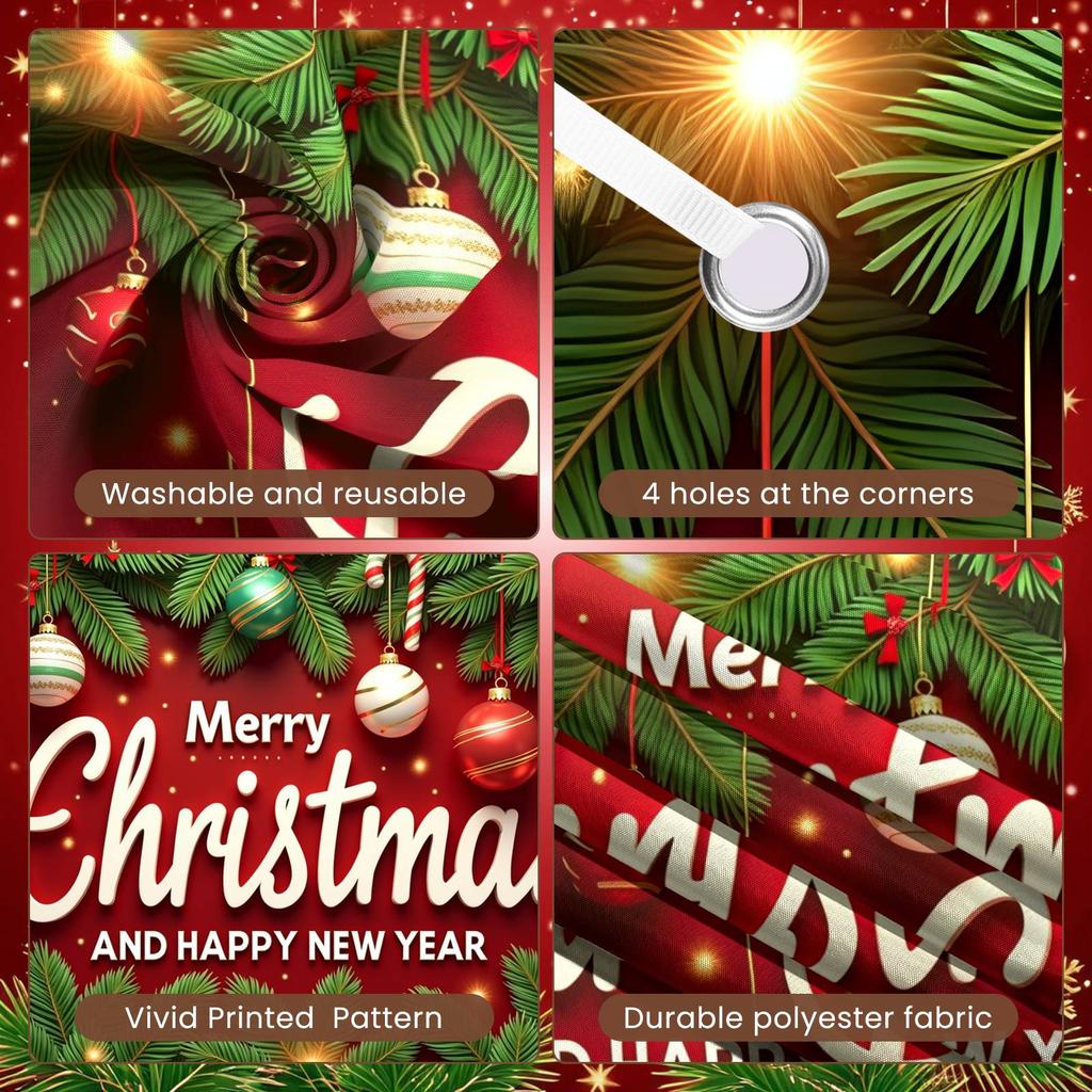Large Polyester Merry Christmas Banner Outdoor and Home Garden Decorations for Indoor Holiday Party Backgrounds Celebrat