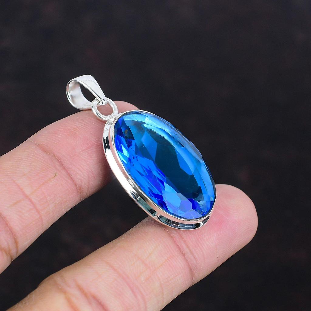Faceted London Blue Topaz Pendant Real Gemstone Pendant Amazing Jewelry 925 Sterling Silver Pendant Handmade Dainty Pendant Gifts For Friend
