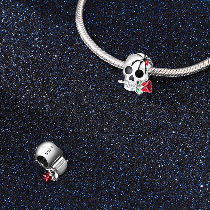 Halloween Party Copper Gothic Rose Spider Skull Beads Fit Charms Diy Bracelet For Jewelry Making Women Gift