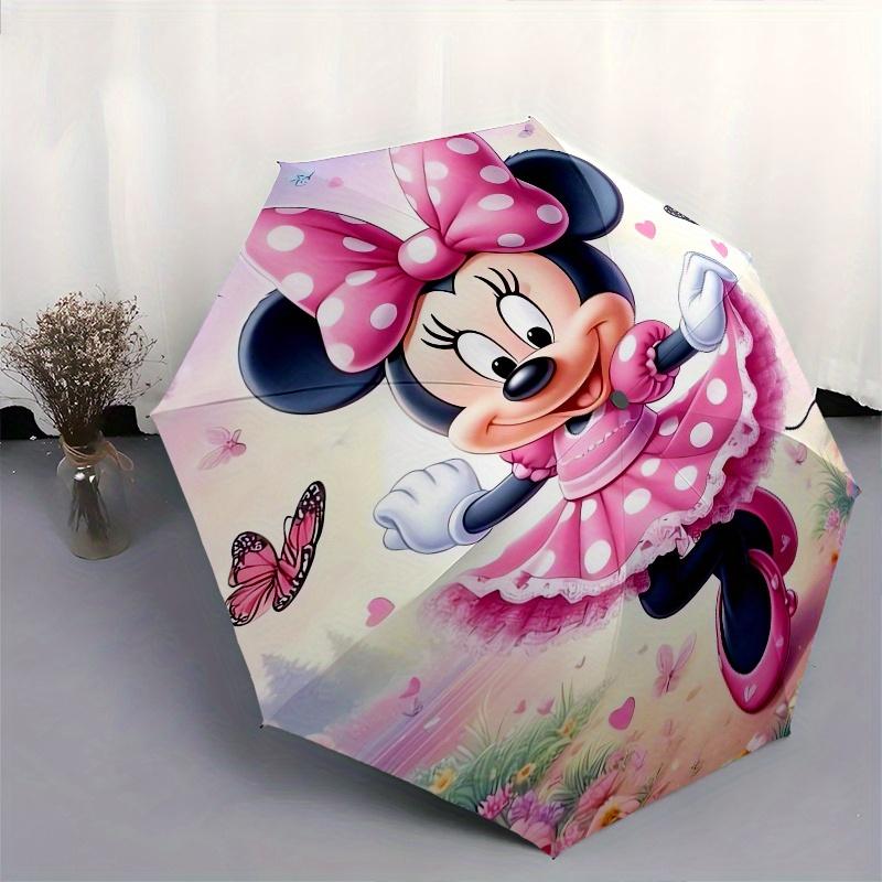 Disney Minnie Mouse,butterflies,flowers Fashion Manual Folding Umbrella - Reinforced Eight Ribs, Automatic Opening and Closing, Lightweight,