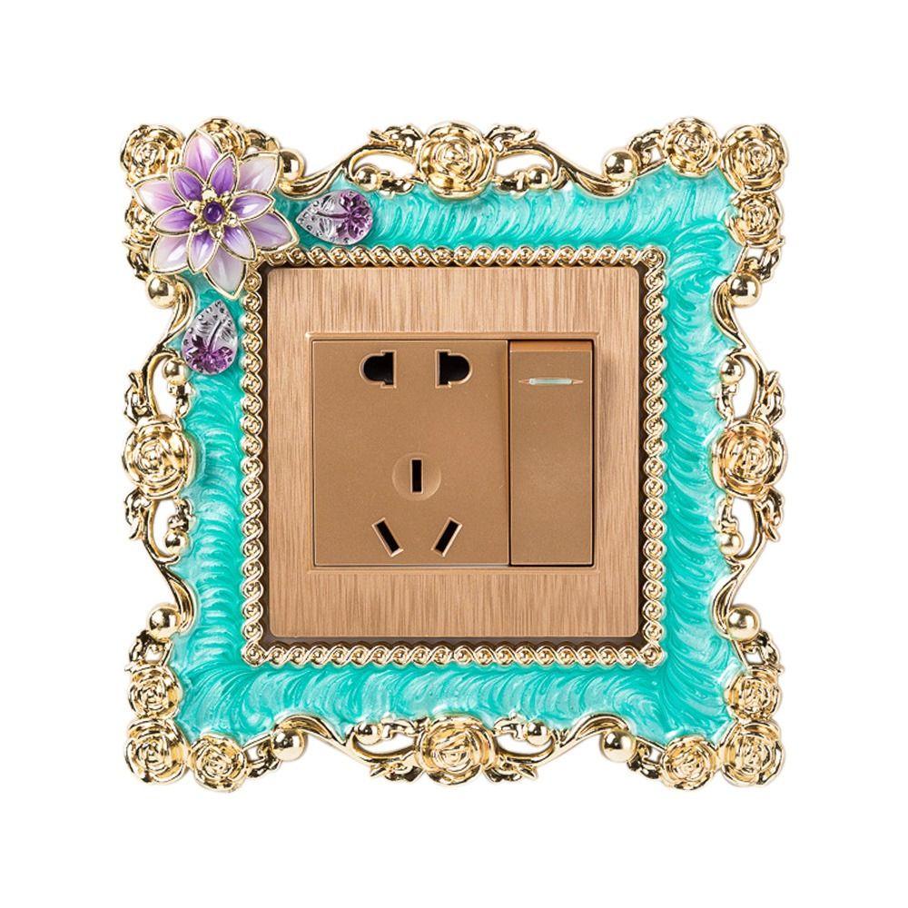 Стильная пластиковая розетка, объемная рамка, одинарный переключатель света, крышка, наклейка на стену с золотым краем, вилка, декор