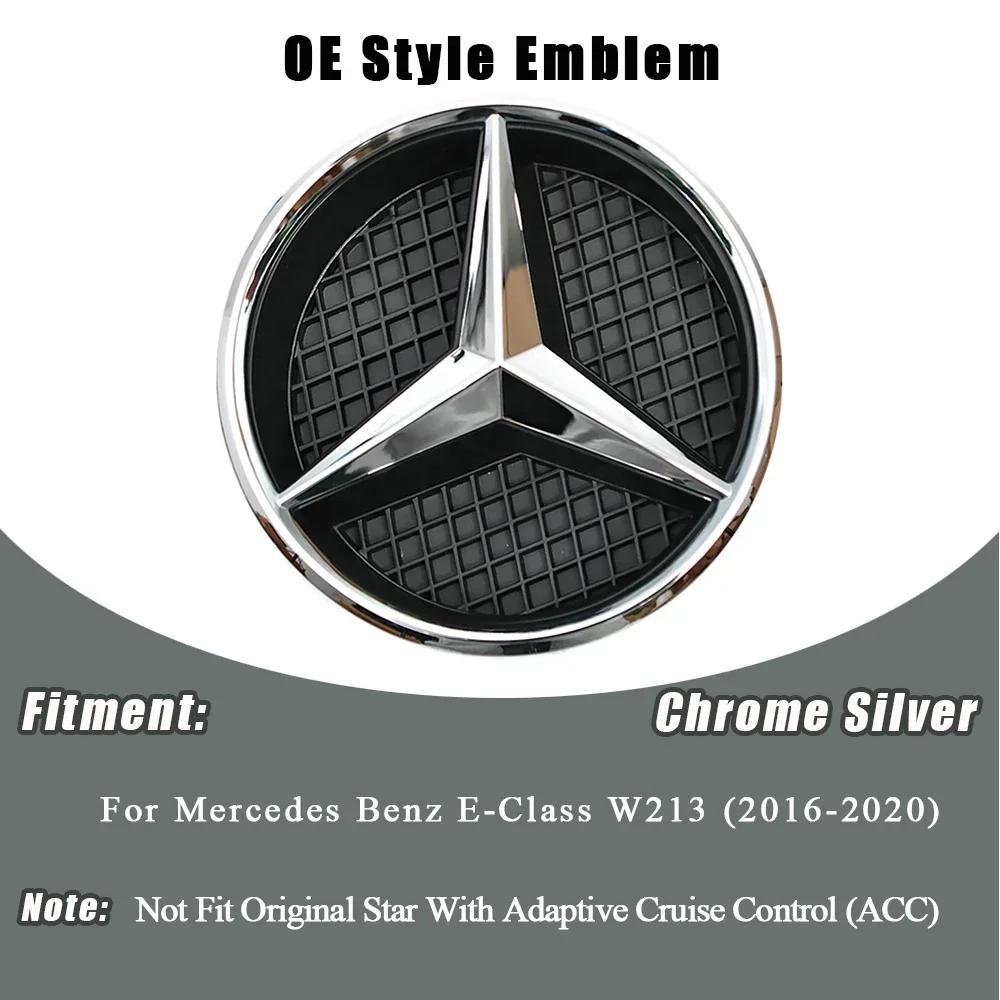 C200 E200 New 2025 For Mercedes Benz 3D Mirror Front Grille Star Emblem Logo Glossy Black And Chrome Silver For Mercedes Benz E-