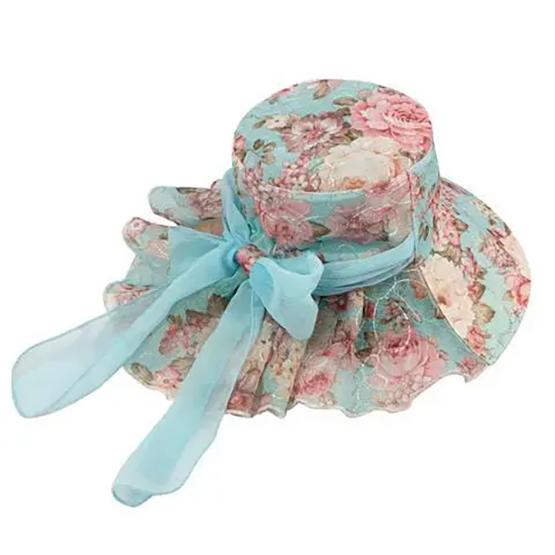 WTEMPO Summer Floral Printed Sunscreen Hats Women's Casual Elegant Bow Flower Wide Brim Outdoor Travel Beach Hats