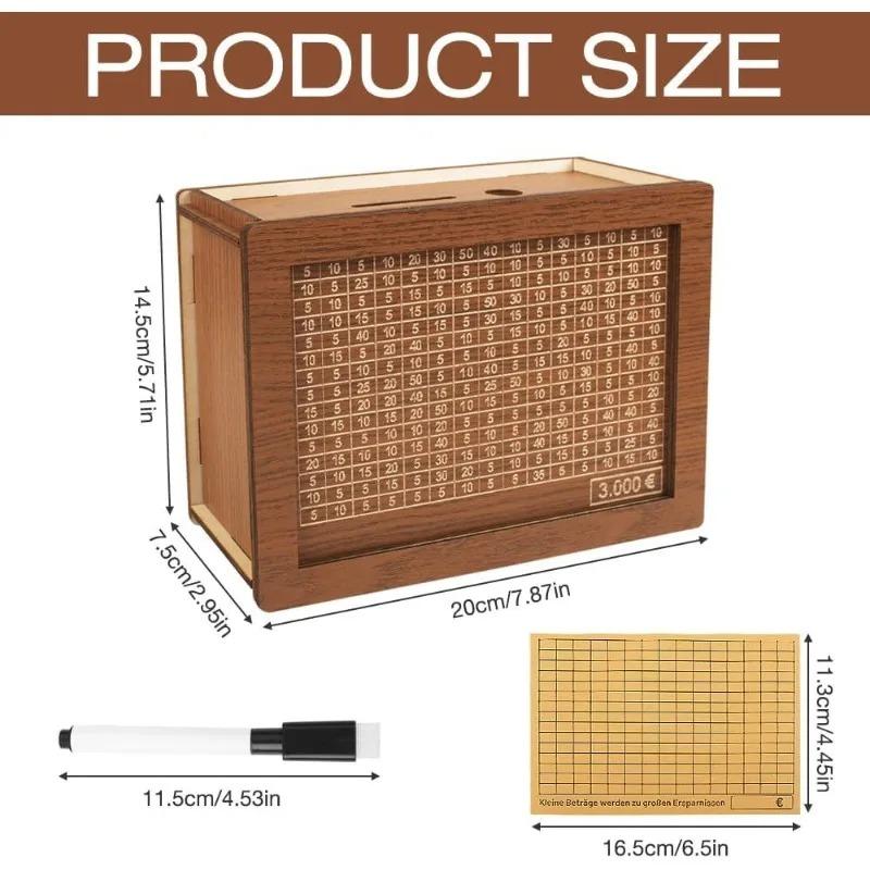 500/1000/2000/3000/5000/10000 Euro Money Box Piggy Bank Wood Money Bank Reusable Money Box with Saving Goal and Numbers Boxes