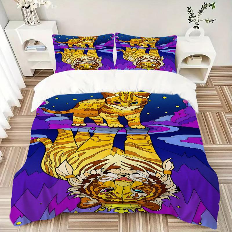 3pcs Tiger Cat Print Duvet Cover Set -Includes 1 Duvet Cover and 2 Pillowcases, No Quilt Core, All-Season Home Decor yy251111142