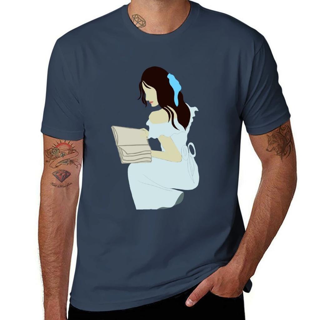 Abstract Faceless Girl Reading Tshirt Work Short Sleeve Cotton Top