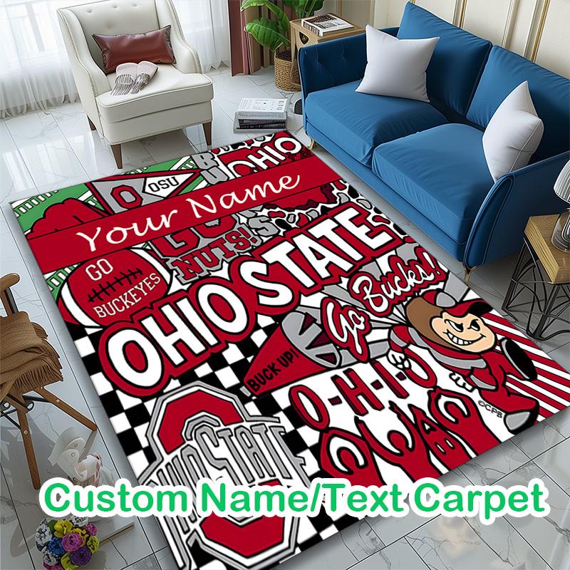 Ohio State Football Print Area Rug, Multi-functional Office Chair Sofa Carpet, Easy Clean Carpet for Home and Living Spaces