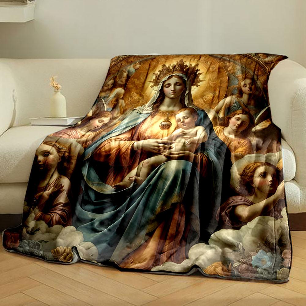 Virgin Mary Baby Angels Printed Blanket Printed Blanket for Living Room Bed Couch lunch break Soft Cozy Blanket for Friend's festival Gift