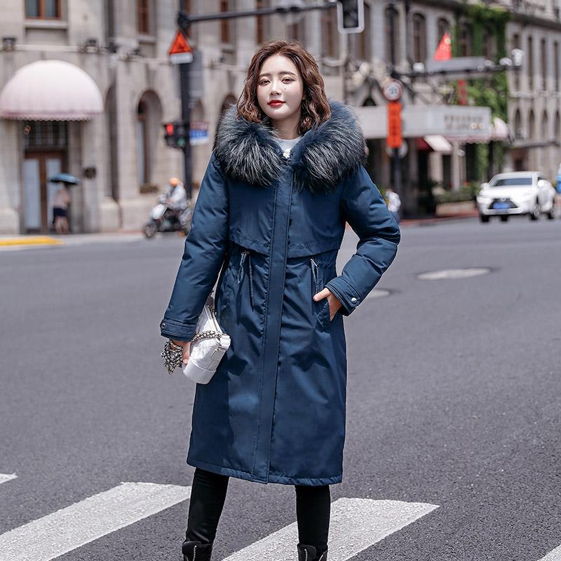 Women Winter Casual Jacket Coat Parker Warm Cotton Liner Long Hooded Fur Collar Adjustable Waist Solid Beige Black Blue Navy Khaki Green M-XXXL