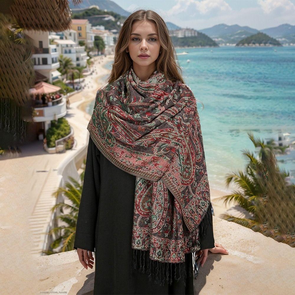Jacquard Hijab Scarf Printed Cashew Headscarf Elegant Ethnic Style Scarf Female