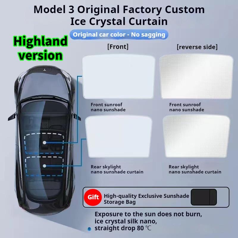 Для Tesla Model 3/Y Model 3 Highland Model Y Juniper 2025+ Ледяная Ткань Пряжка Стеклянная Крыша Солнцезащитный Козырек Автомобиль Передний Задний Люк На Крыше