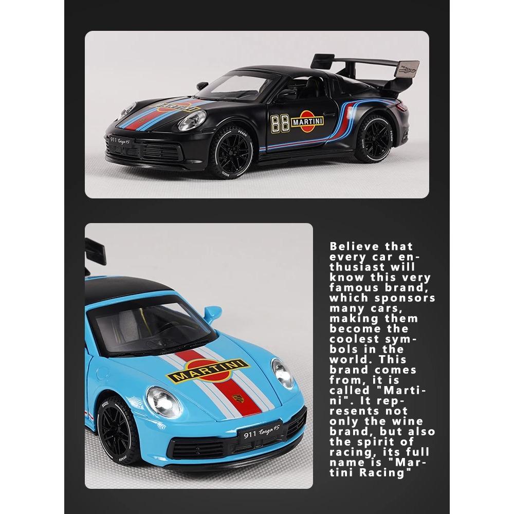 1/32 Porsche 911 Targa 4S Martini Racing Edition Спортивный автомобиль Сплав Литой Модель автомобиля Высокая симуляция Украшения Орнамент Подарок