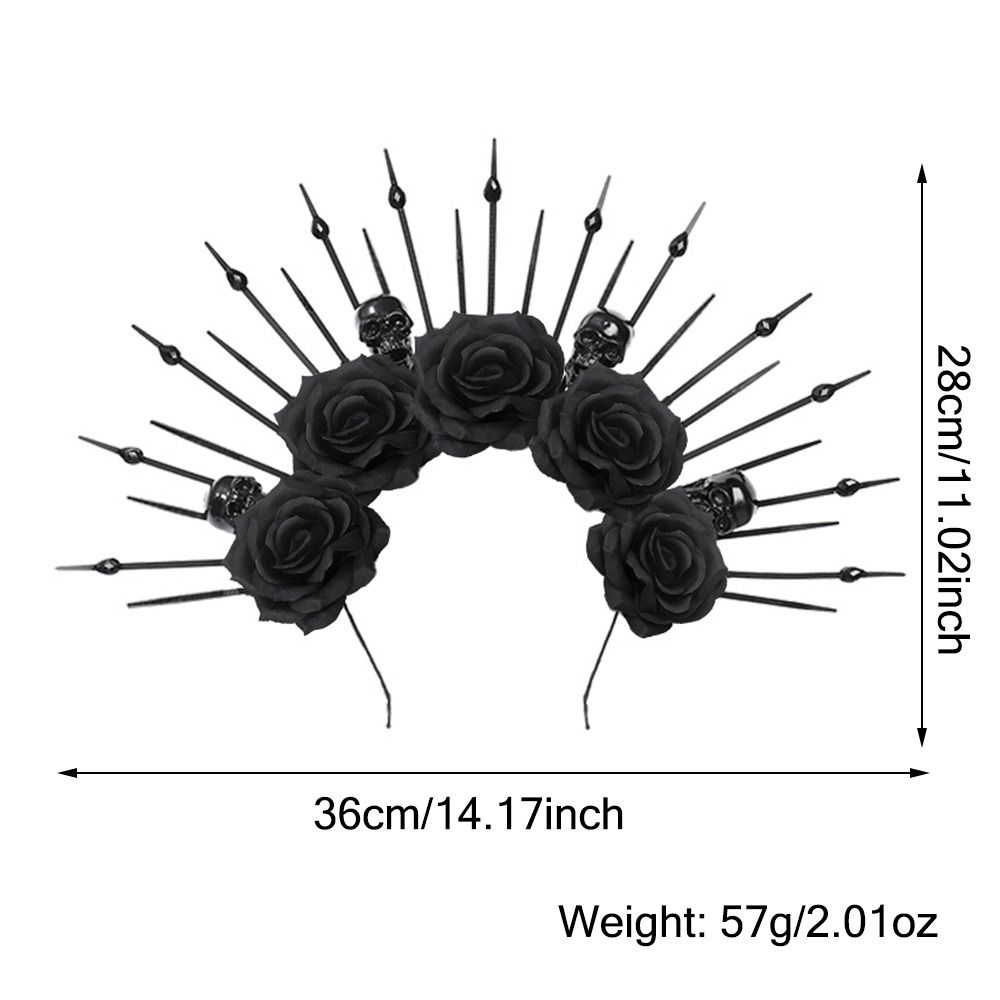 Хэллоуин Черная роза Цветок Скелет Головная повязка День мертвых Готический Косплей Головной убор Вечеринка Женщины Богиня Нимб Корона для женщин
