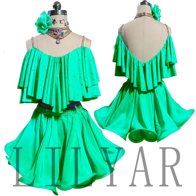 New Latin Dance Competition Costume Performance Women's Art Exam Flash Diamond Adult and Children's Customized Clothing
