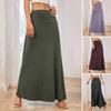 Women Maxi Skirt Elastic High Waist A-Line Long Skirt Solid Color Design