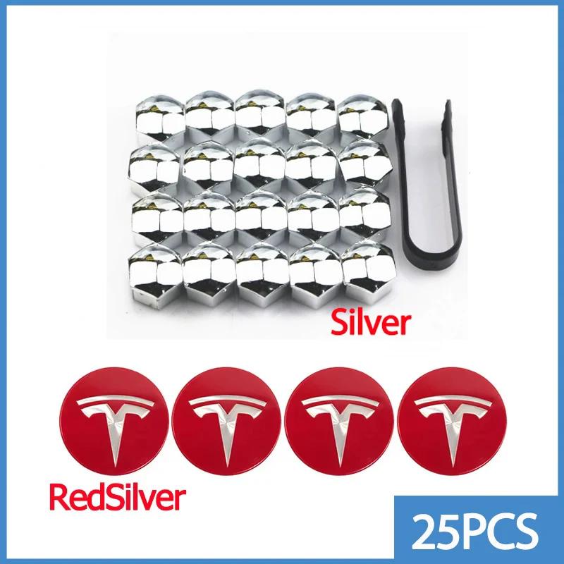 Wheel Center Hub Caps for Tesla Model 3 Y S X 25pcs 29pcs Car Valve Cap Tire Lug Nut Protective Covers Modified Decoration
