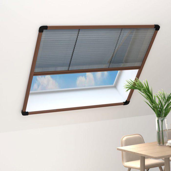 Moustiquaire - Plissée - Cadre aluminium marron - 120 x 120 cm - Pour fenêtre de toit