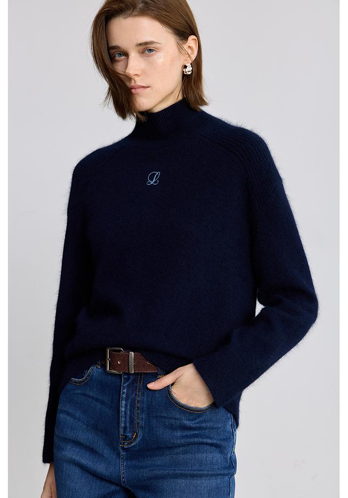 LILY Half High Collar Embroidered Knitted Sweater