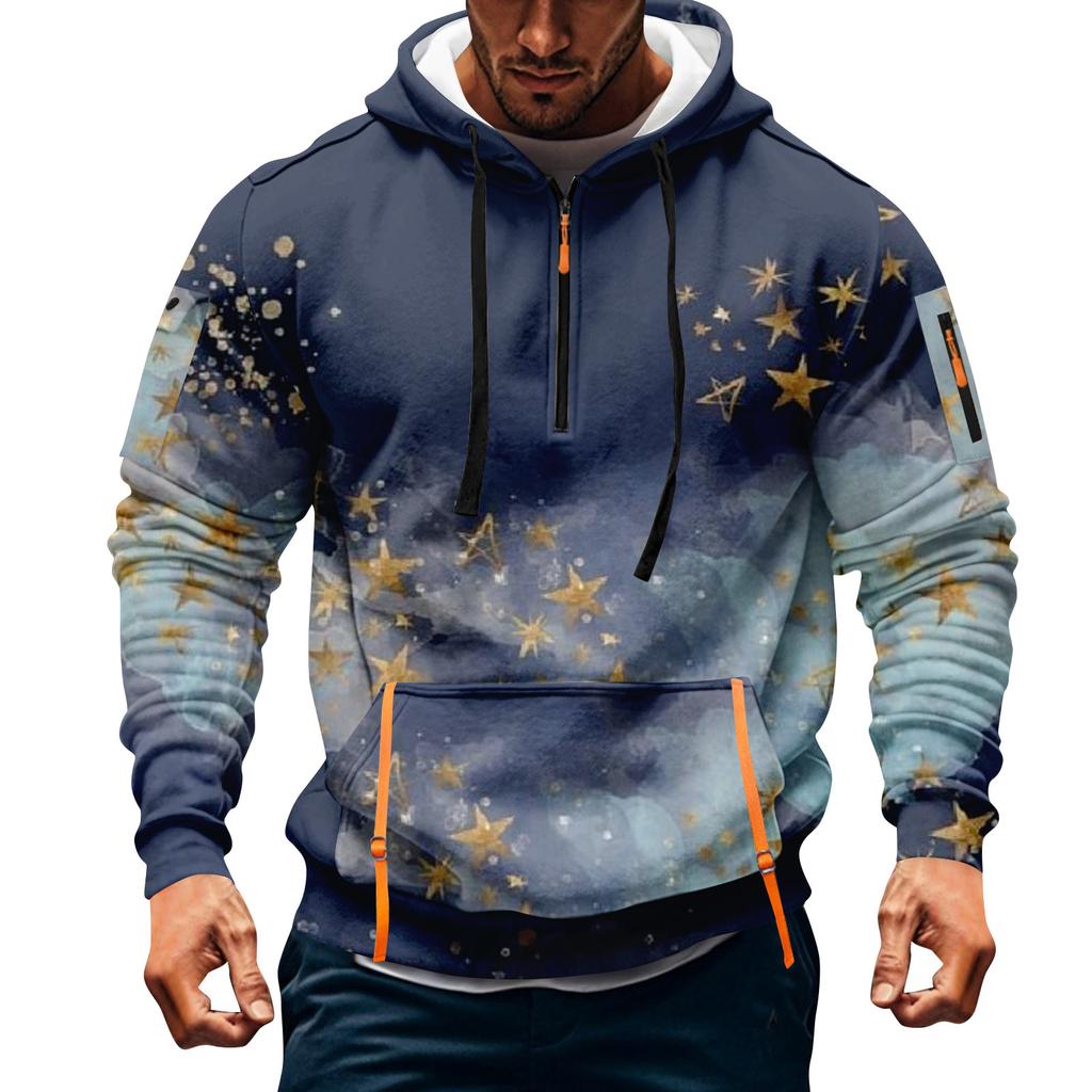 Мужская толстовка с капюшоном на молнии до середины, повседневная спортивная с рождественским принтом