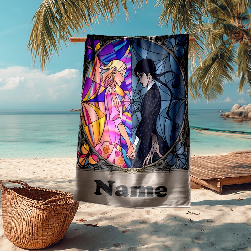 Custom Name Ultra-Soft Beach Towel with Wednesday Theme,Ideal for Pool - Camping, Diving - Perfect Travel Essential, Vibrant Beach Towel.