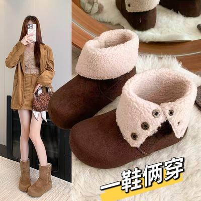 Два носят зимние женские новые ретро короткие ботинки из овечьей шерсти бархатные хлопковые туфли
