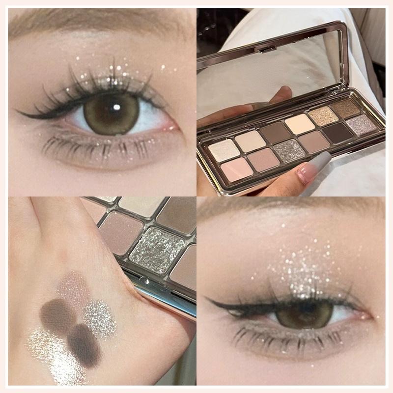 Twelve-color Eyeshadow Palette Pearl Fine Flash Waterproof Natural Highlight Brightening Sleeper Silkworm Contouring Eyeshadow Lasting Setting Makeup