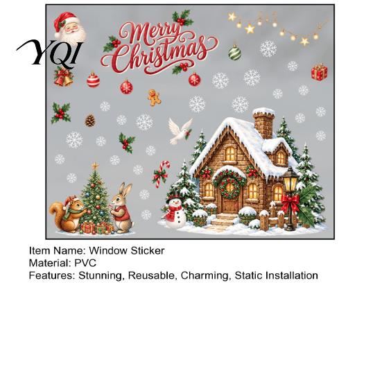 Snowflake Decals for Glass Christmas Window Clings, Snowy Village House Xmas Tree Squirrel Rabbit Creative Gifts Sticker, Double-Sided Static