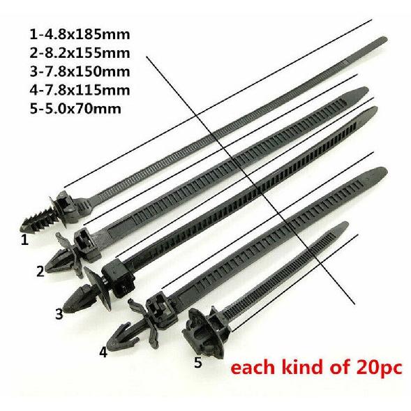 100 pcs/set Car Mixed Line Cable Ties Zip Tie Clip Wiring Loom Harness Universal