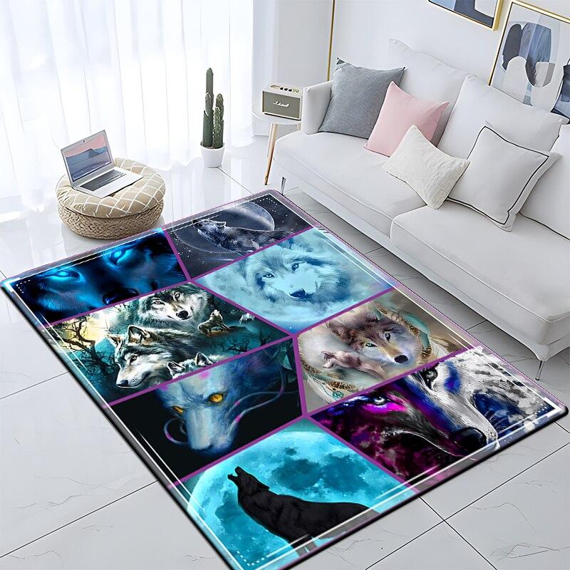 Art Animal Wolf 3D Print Carpets for Living Room Bedroom Decor Carpet Soft Flannel Home Bedside Floor Mat Play Area Rugs Gifts