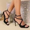 Women's High Heels Fashion Patent Leather Solid Color Stiletto Heel Ankle Strap Sandals Outdoor Casual Open Toe Women's Sandals