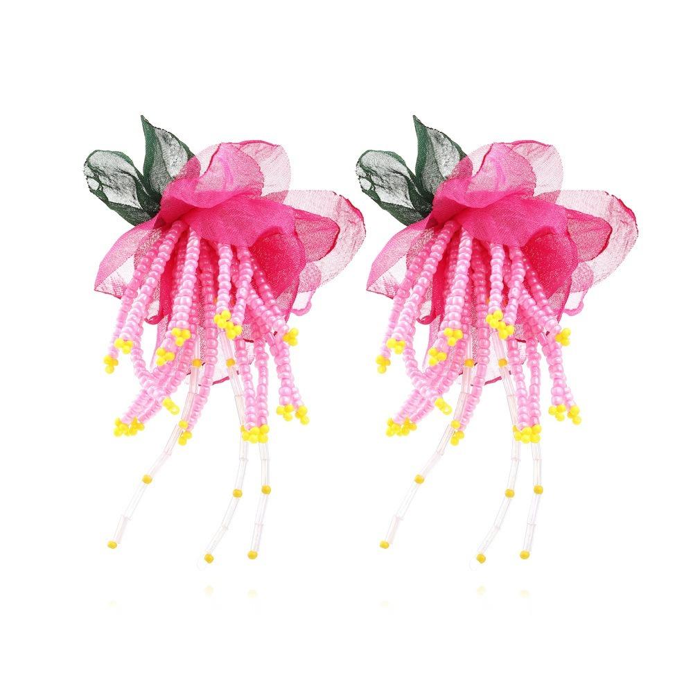 Exaggerated Beach Earrings Crystal Petals Stud Earrings French Style Flower Dangle Earrings Gifts