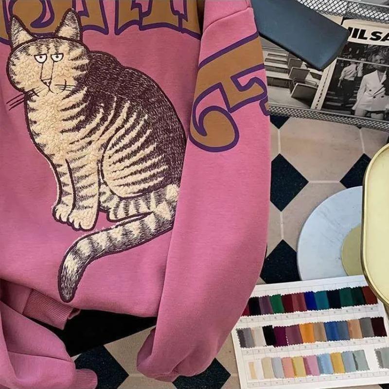 Женский свитшот Хлопок Оверсайз Флис Утепленный Свободный Круглый вырез Повседневный Пуловер Длинный рукав Зимний Свитшот Топ