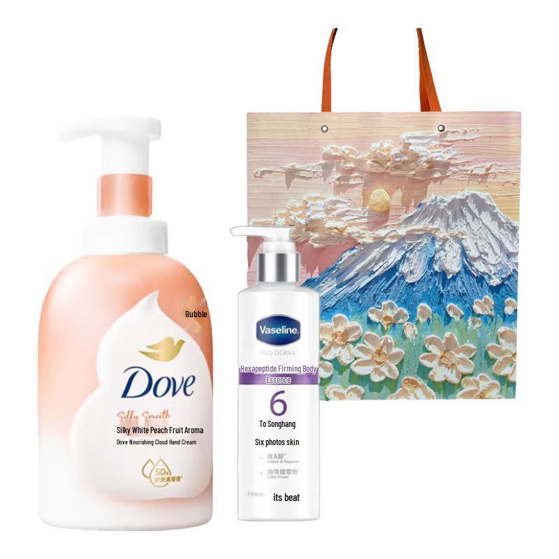 DOVE Набор пенящийся мусс для душа Белый персик и подтягивающий лосьон для тела