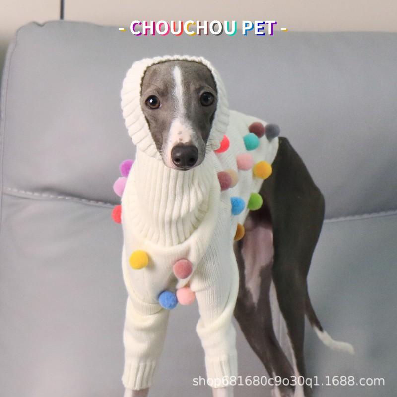Italian Greyhound Whippet Christmas Turtleneck Pet Sweater White Pom Winter Fall Warm Dog