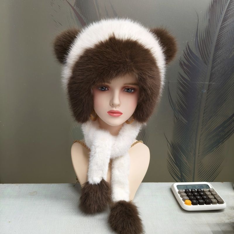 Bear Hat Winter Warm Scarf Hooded Integrated Head Hat Cycling Cold Protection Ear Protection Cute Plush Hat