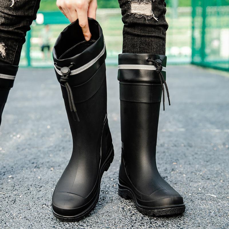 New Tall Men's Water Boots, Velvet Warm Rain Boots, Fishing Sea Waterproof Rain Shoes, Kitchen Long Water Shoes