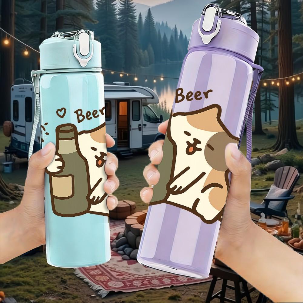 1PC Wine Bottle Cat Cartoon 750ml Color Plastic Sports Water Bottle Leakproof Flip Straw Lid Suitable for Sports Office Home Use