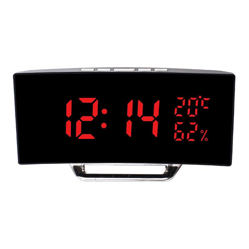 Living Room Curved Screen LED Mirror Digital Temperature and Humidity Electronic Clock Home Desktop Sleeping Alarm Clock Bedside Clock Gift
