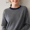 Women's Striped Cashmere Sweater - Long Sleeve, Loose Fit, Round Neck, Versatile Knitwear for Autumn/Winter