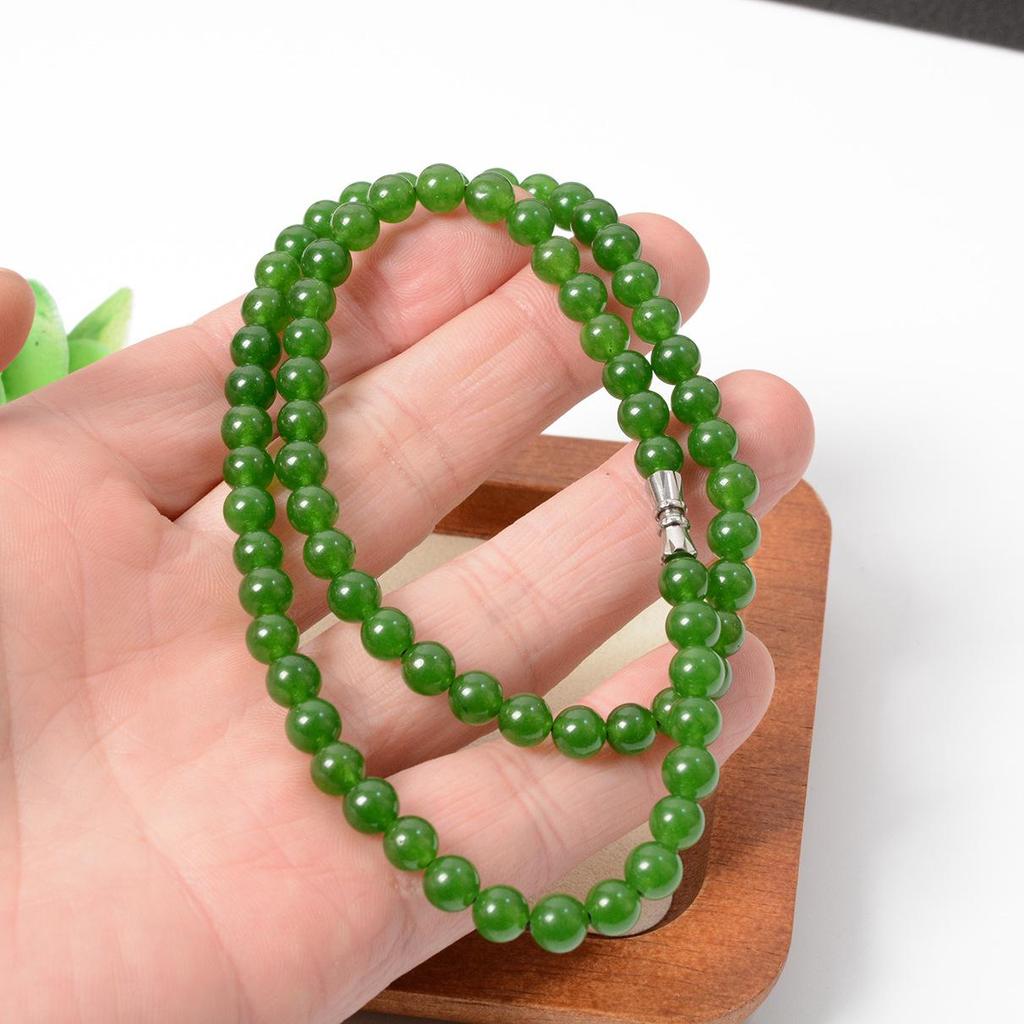Бусы из зеленого кварцита со шпинатом и тайваньского нефрита