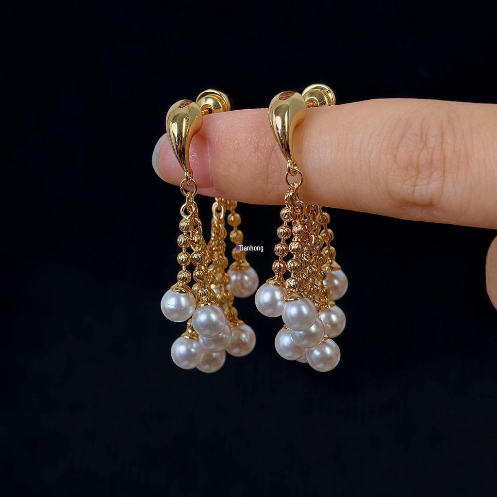 Elegant French Tassel Pearl Earrings - Luxurious Women's Studs 2025 New